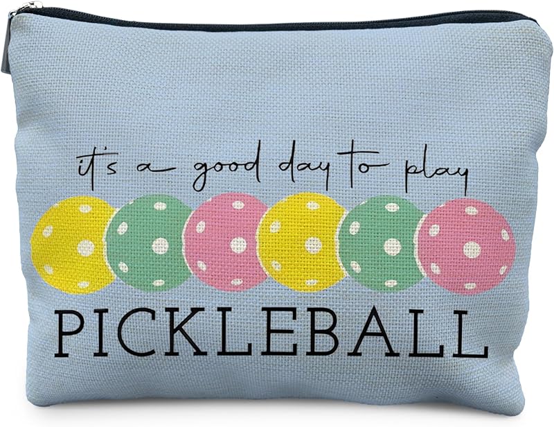 Necessaire de maquiagem RYYCDOI retangular com estampa Colorful Pickleball - blue, zíper