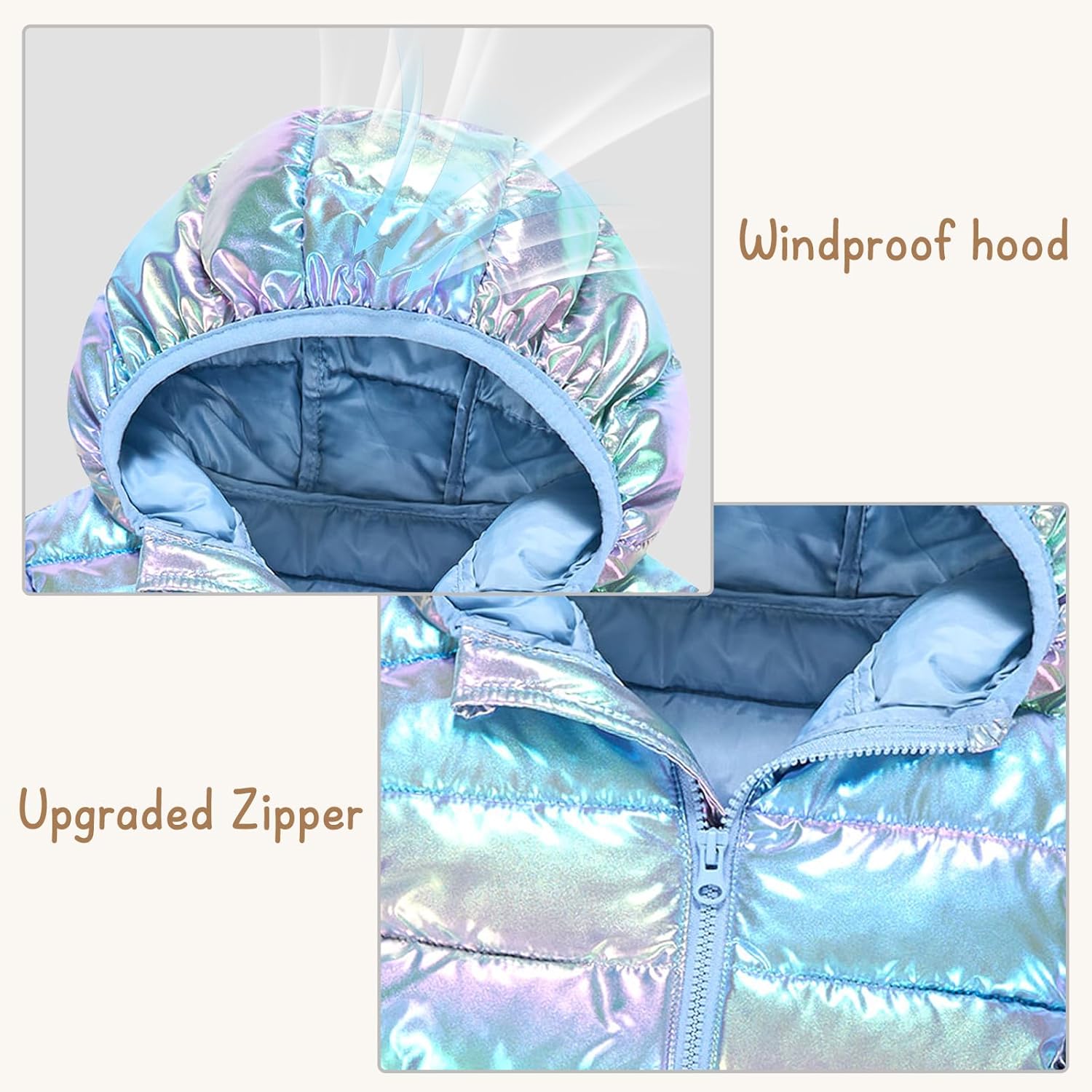 Lovekider Hooded Puffer Jacket for Girls 4-12T Packable Down-Alternative Winter Coat Shiny Outerwear for Kids - Image 6