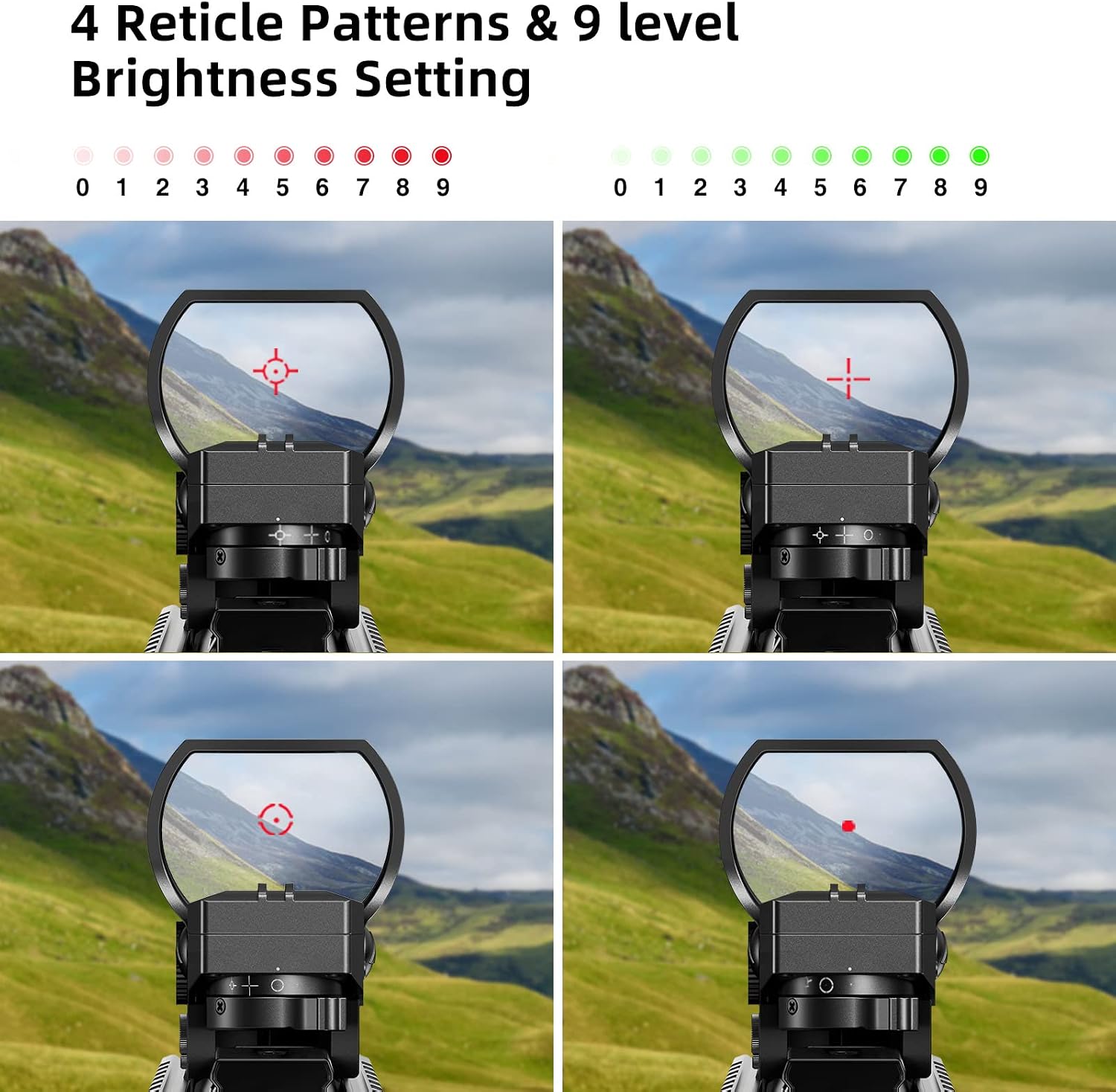 EZshoot Reflex Sight Red Green Dot Gun Sight 4 Reticles with 45 Degree Rail Mount, Reflex Holographic Rifle Optic Scope, Upgraded On/Off Switch