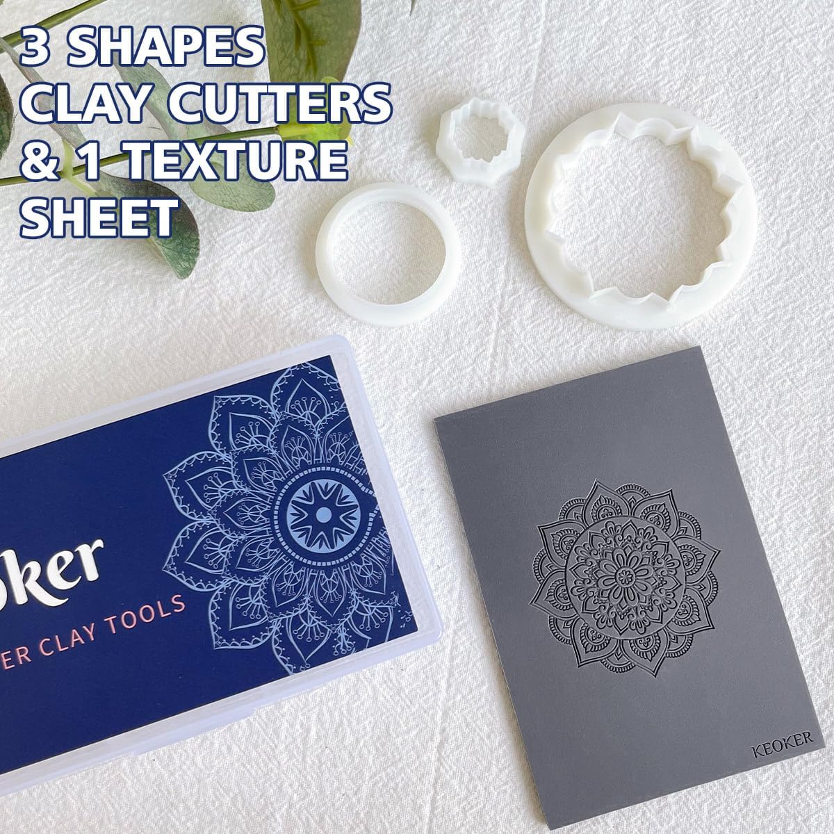 Keoker Mandala Polymer Clay Cutters and Texture Mats - 3 Earring Cutters and 1 Mandala Texture Sheet