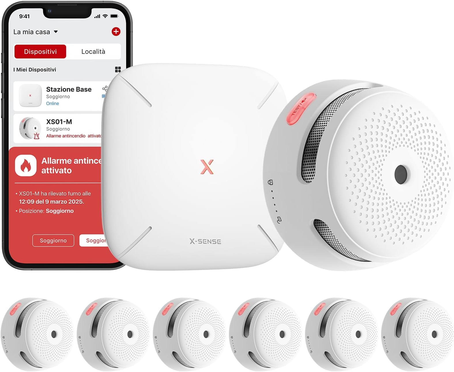 X-Sense Smoke Detector with WiFi, Home Security Kit with SBS50 Base Station Compatible with X-Sense Home Security App, FS61
