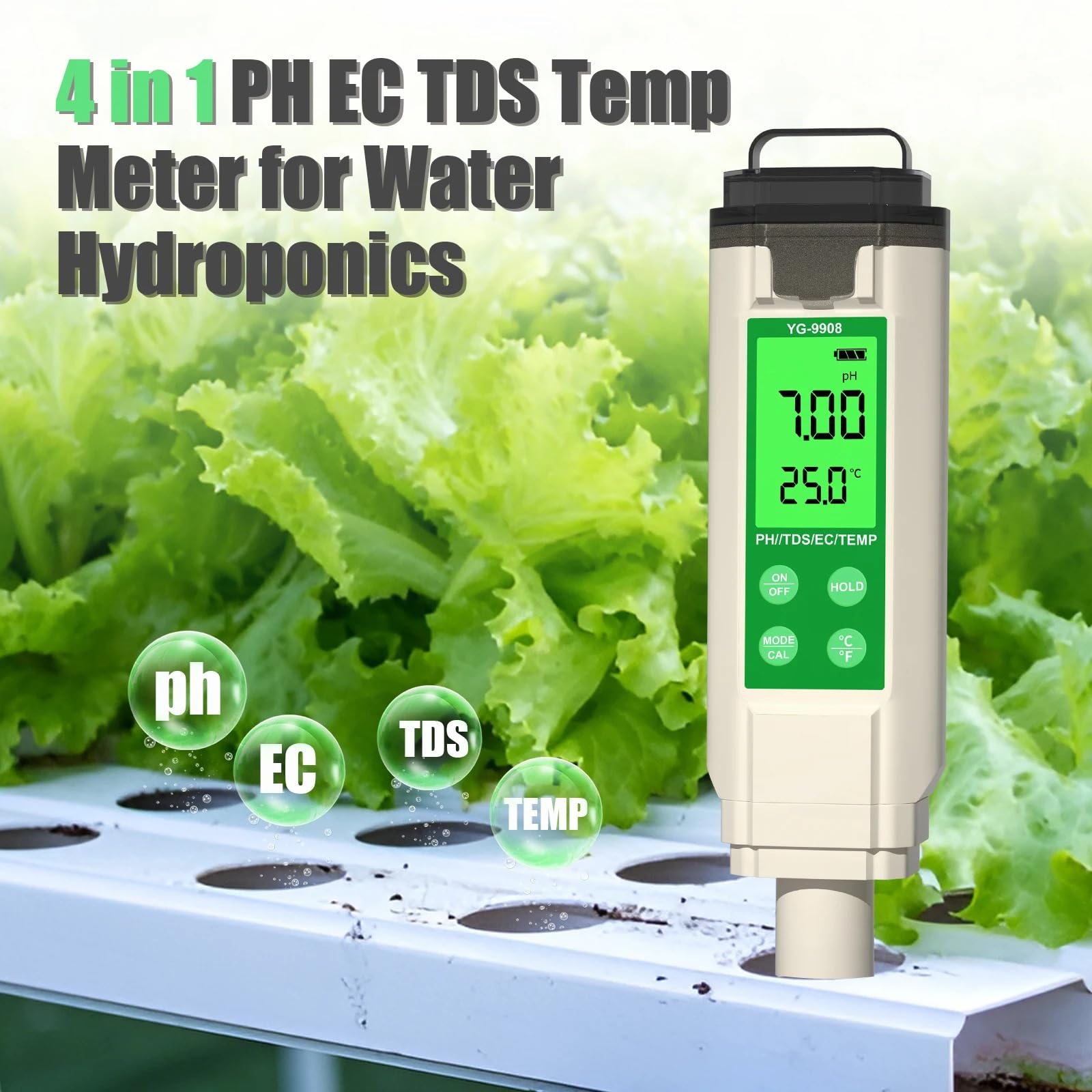 PH mètre testeur de qualité l'eau hydroponique LCD rétro-éclairage thermomètre PH/EC/TDS for Aquariums eau potable