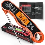 AWLKIM Instant Read Meat Thermometer Digital - Waterproof Food Thermometer with Backlight for Cooking, Grill, Candy, Kitchen & Stocking Stuffers for Men - Red | Waterproof cooking thermometer with doneness chart, backlight, F/C switch for BBQ, candy,