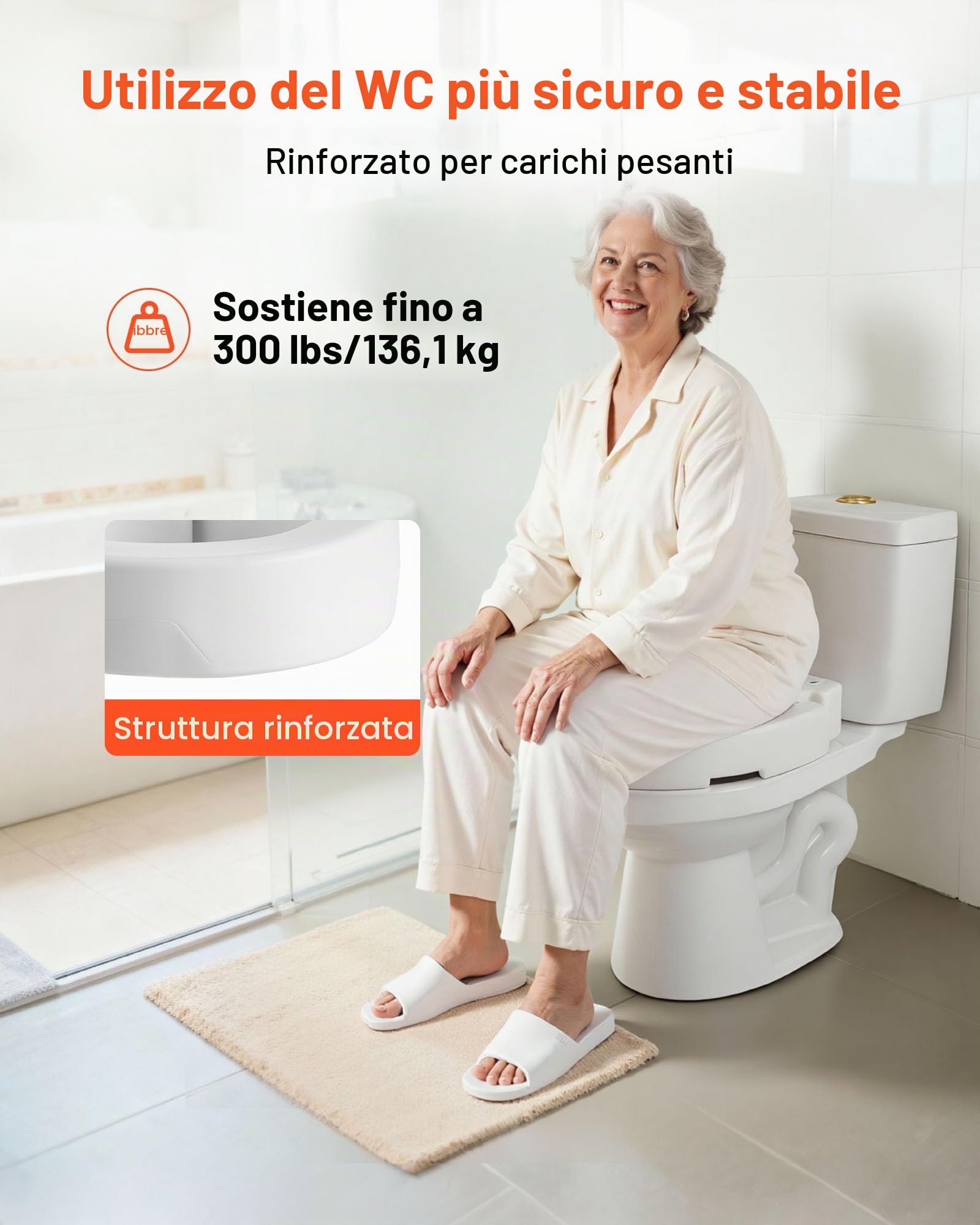 VEVOR Sedile WC Rialzato da Bagno con Capacità di Carico di 136 kg e Altezza di Sollevamento di 88,9 mm, Sedile WC Rialzato Universale in HDPE con Apertura Allargata per Anziani Disabili