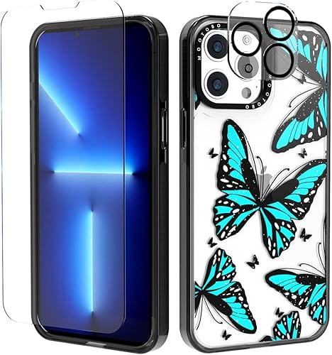 Mootobo Funda 4 en 1 para iPhone 13 Pro Max con protector de pantalla protector de lente TPU transparente borde de parachoques delgado a la moda a