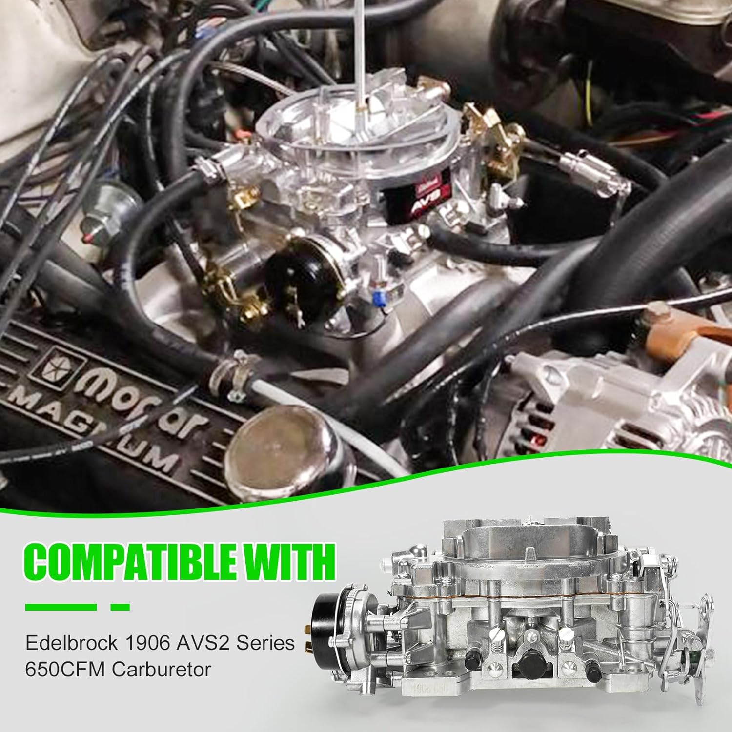 Carburetor 1906 AVS2 650 CFM with Electric Choke Compatible with 1906 AVS2 Series 650CFM Carburetor 4 Barrel Annular Booster Satin Finish Square Bore