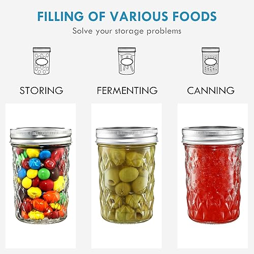 Miniatura 5 de YEBODA Paquete de 12 tarros de vidrio de 8 onzas con tapas y bandas, ideales para conservar, mermelada, miel, gelatina, recuerdos de boda, regalos