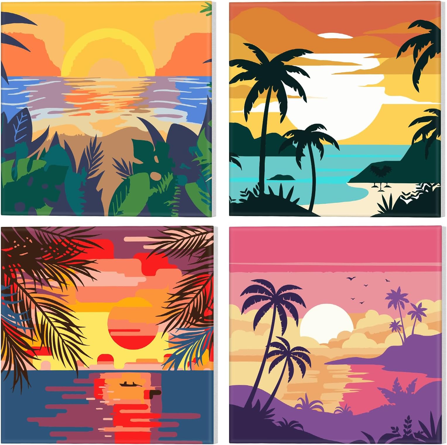 Framed Paint by Numbers for 15 Age Up, 4 Pack Moon Paint by Numbers Canvas for Adults, Painting by Number Kits, DIY Acrylic Cartoon Painting (8x8inch)