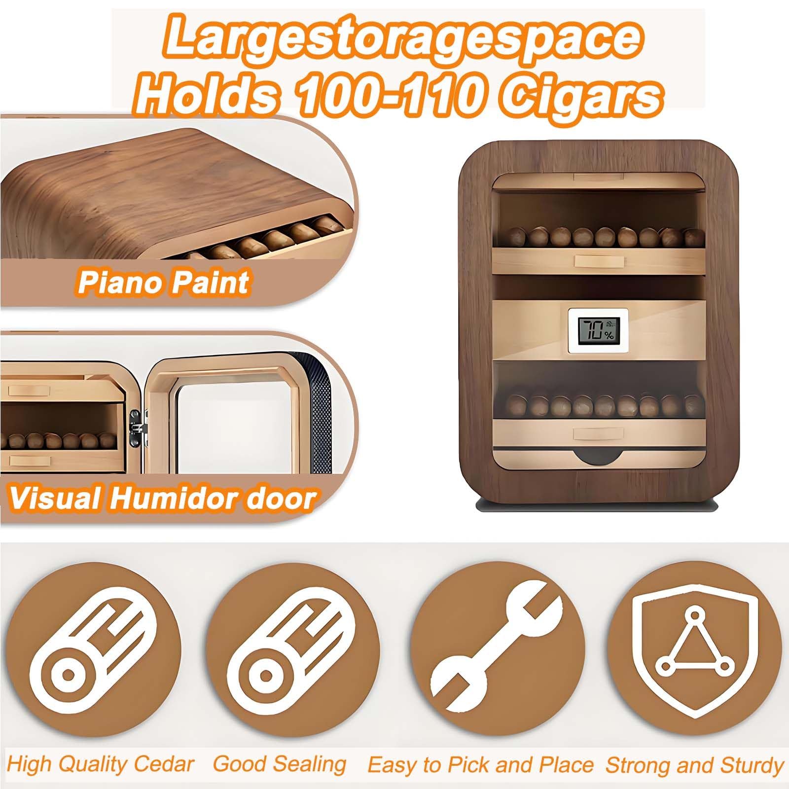 Humidor z drewna cedrowego, elektryczny nawilżacz powietrza do cygar z cyfrowym higrometrem i pojemnością na 110 cygar. Nawilżacz powietrza dla mężczyzn. A