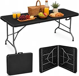 Mesa Dobrável Portátil Vira Maleta 180cm Reforçada até 50kg Camping Churrasco Jardim Sítio Compacta e Resistente MAAT BRAND (Preto)