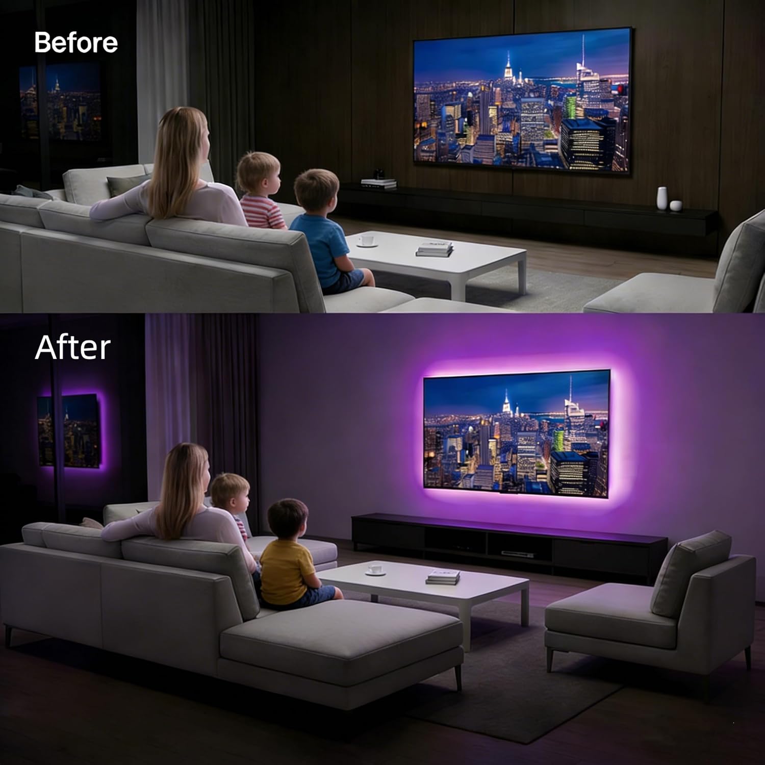 TV LED Backlight 13.1ft for 32-65 Inch TV, LED Lights Behind TV with Music Sync, Bluetooth App & Remote Control, USB Powered Ambient Lighting for Gaming Room Bedroom