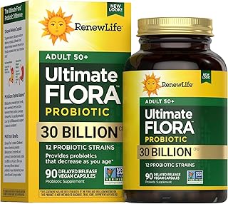 Probiotic Adult 50 Plus Probiotic Capsules, Daily Supplement Supports Urinary, Digestive and Immune Health, L. Rhamnosus GG, Dairy, Soy and gluten-free, 30 Billion CFU, 90 Count
