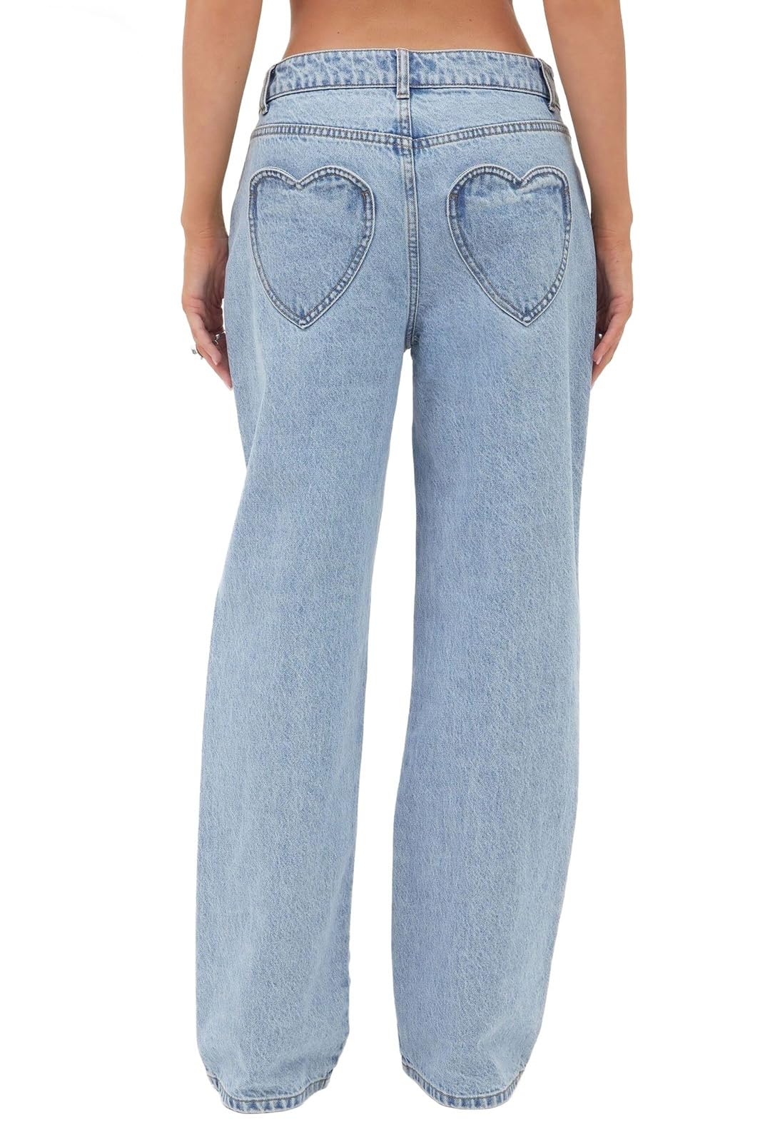 Women's High Waist Baggy Straight Wide Leg Jeans Heart Pocket Denim Pants Y2k Fashion Jeans