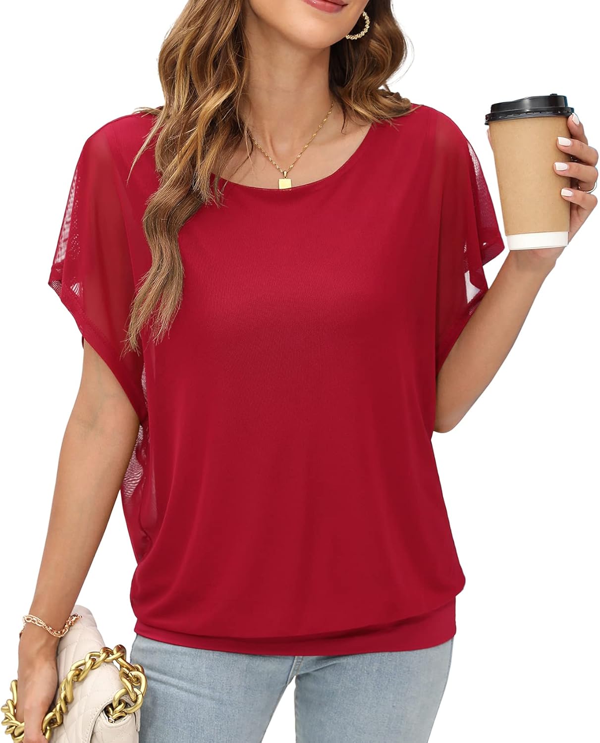 VIISHOW Women's Loose Casual Short Sleeve Chiffon Top T-Shirt Blouse