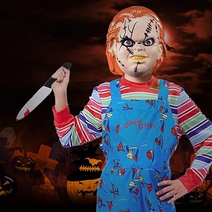 SINSEN Costume Da Chucky Per Bambini Completo Di 4 Pezzi Con Coltello Insanguinato E Maschera - Halloween 3-10 Anni - 6