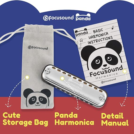 Focusound Panda Harmonica for Kids, Diatonic Key of C, Smooth Rounded Edges