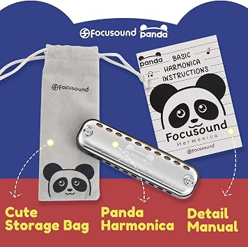 Focusound Panda Harmonica for Kids, Diatonic Key of C, Smooth Rounded Edges