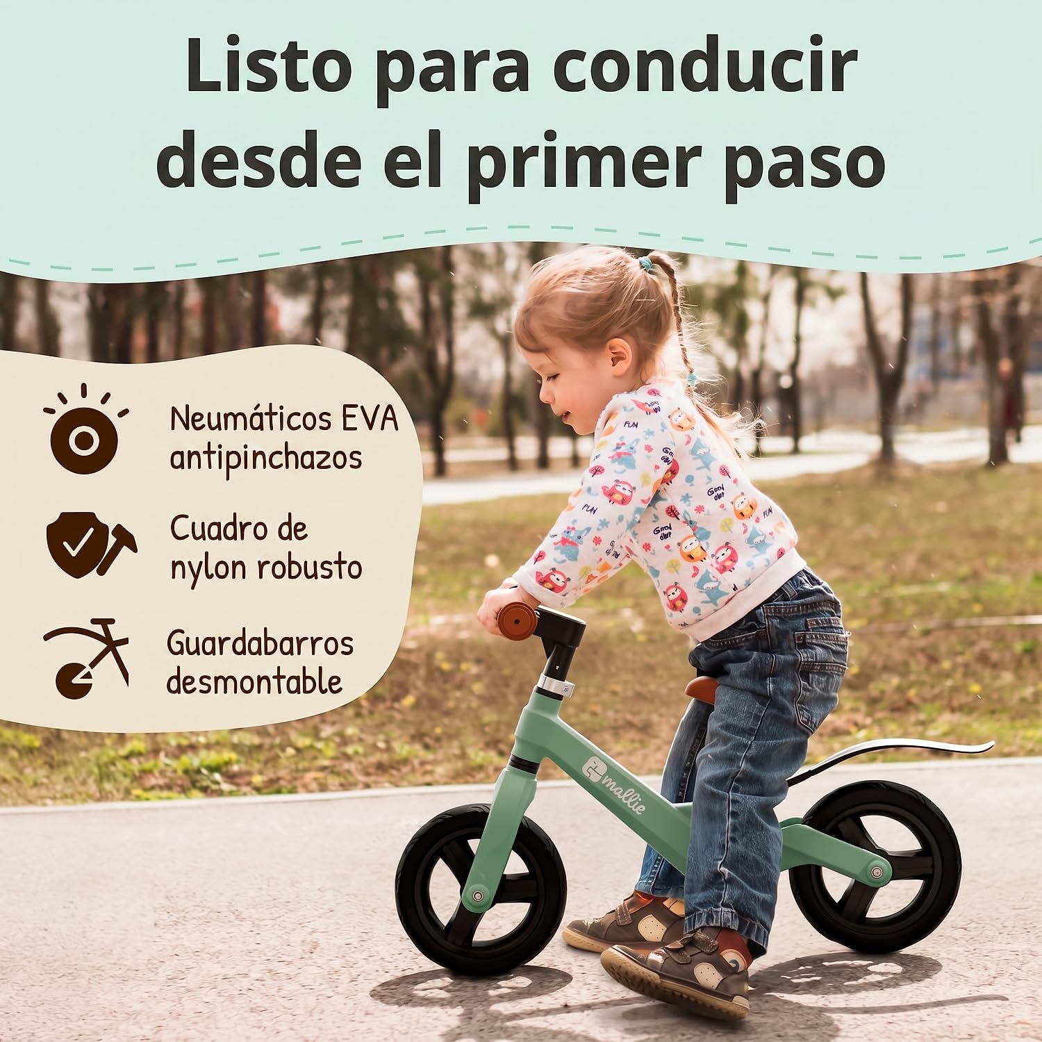 Mallie® Bicicleta Niño 2 Años con Timbre - Bici Bebe, Bicicleta Niño 4 Años, 3 Años, Bicicleta Bebe, Bici Sin Pedales - Manillar y Asiento Ajustable