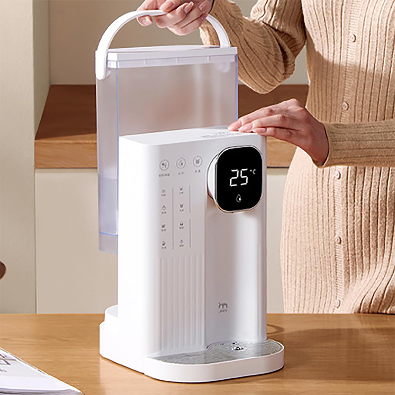 Dispensador instantáneo de agua caliente, tanque de 3 litros, pantalla dual inteligente, 3 opciones de entrega, control de temperatura de 5 velocidades para un acceso rápido al agua caliente
