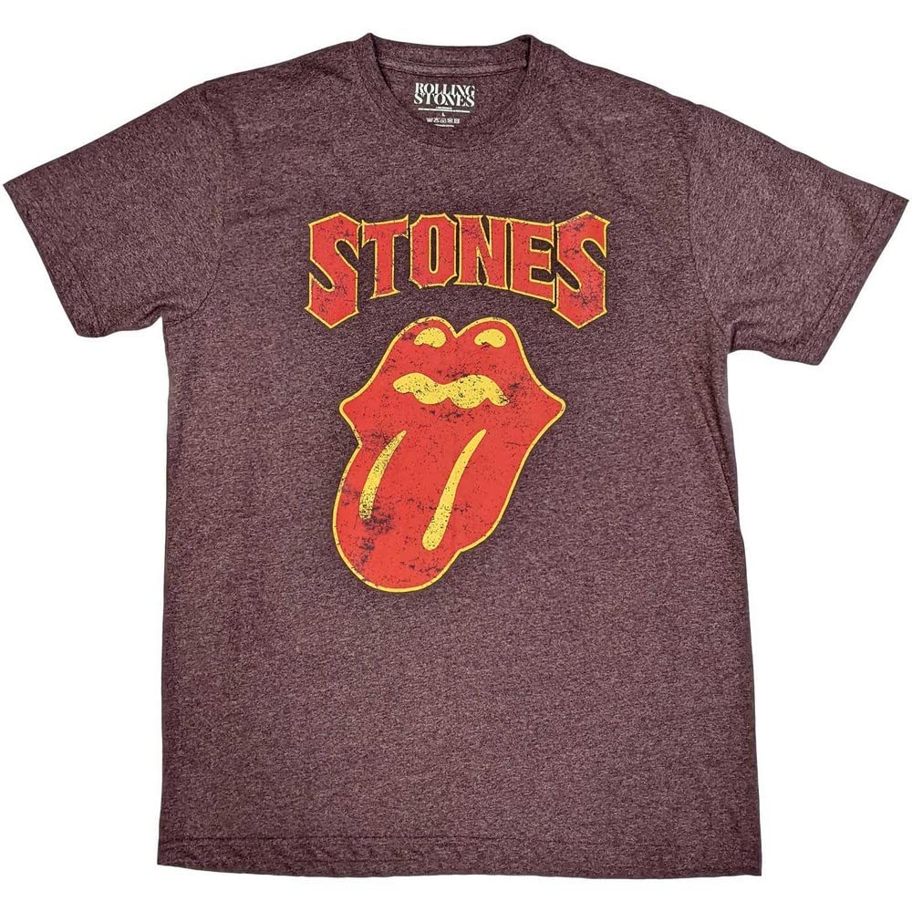 T-Shirt Rolling Stones avec Logo Texturé Gothique en Version Marron