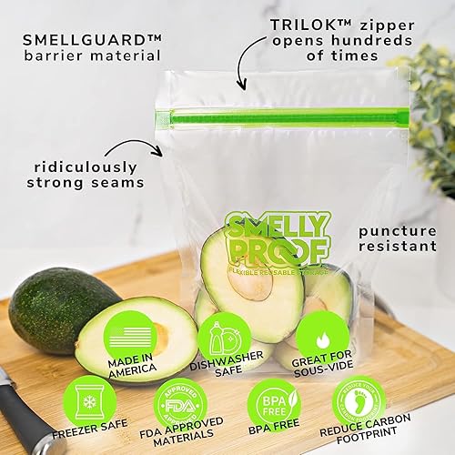 Vista 4 de Smelly Proof 15 bolsas de almacenamiento reutilizables con soporte y relleno expandibles para alimentos diseñadas y MFG en Estados Unidos, sin BPA
