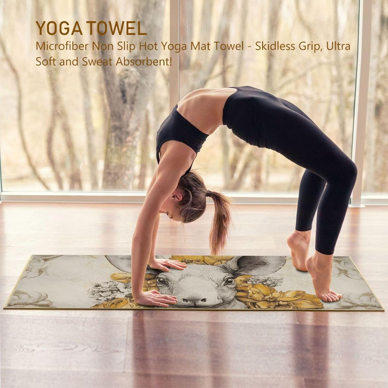 Aardvark Floral Hot Yoga Towel – Stylish, Non-Slip, Grip Dots, Super Absorbent, 27" x 73" - Yoga Mat Towels for Exercise, Fitness