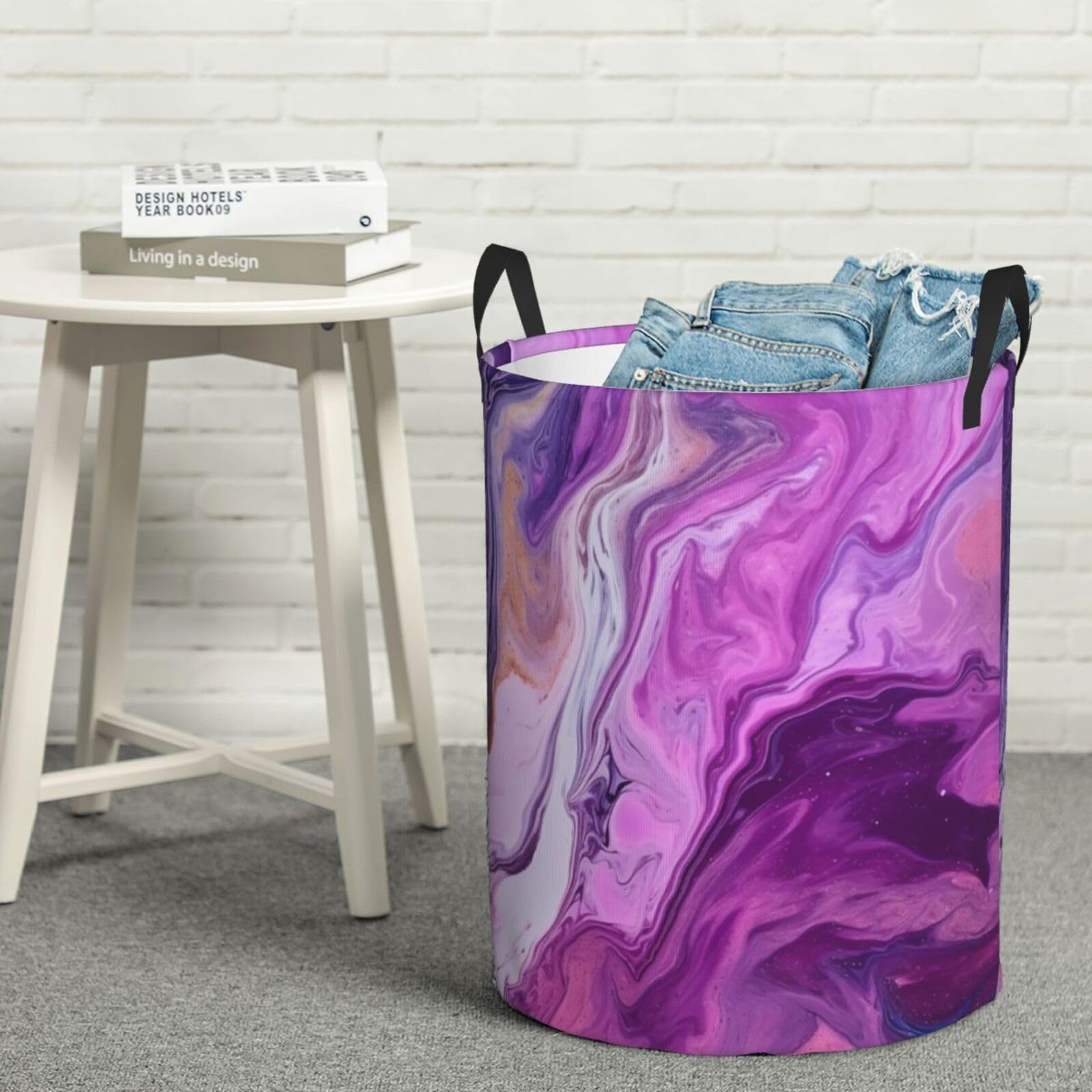 Panier à linge pliable en marbre violet imperméable et grand format