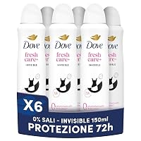 Dove Deodorante Spray Fresh+ Care 0% Sali Invisible, Deodorante 72 Ore Protezione Sudore e Odori