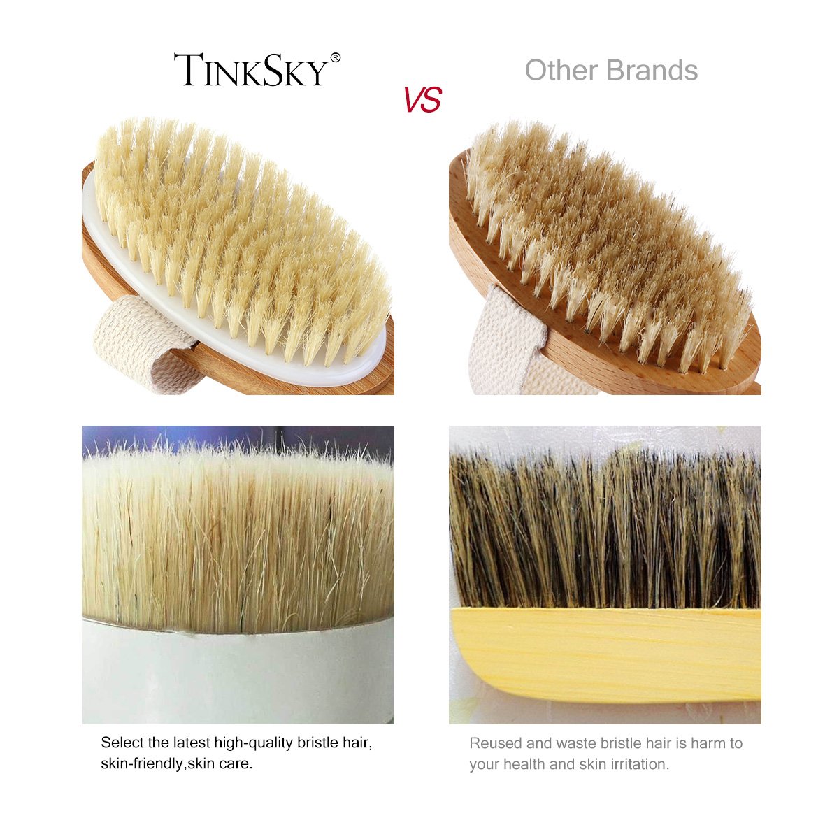 Cepillo corporal Premium de cerdas naturales de jabalí, cepillo de fregar con mango largo y cabezal desmontable for exfoliar y reducir la celulitis/498
