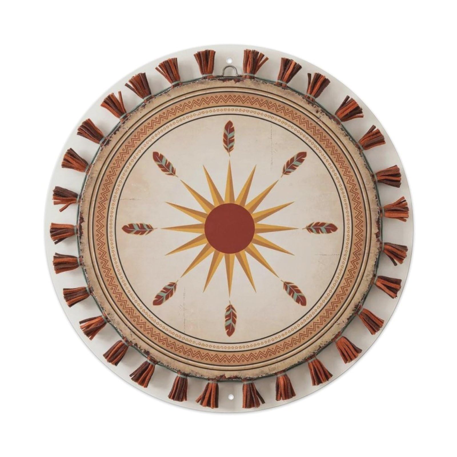 Southwestern Sun Symbol Feather Round Metal Tin Sign Plaque
