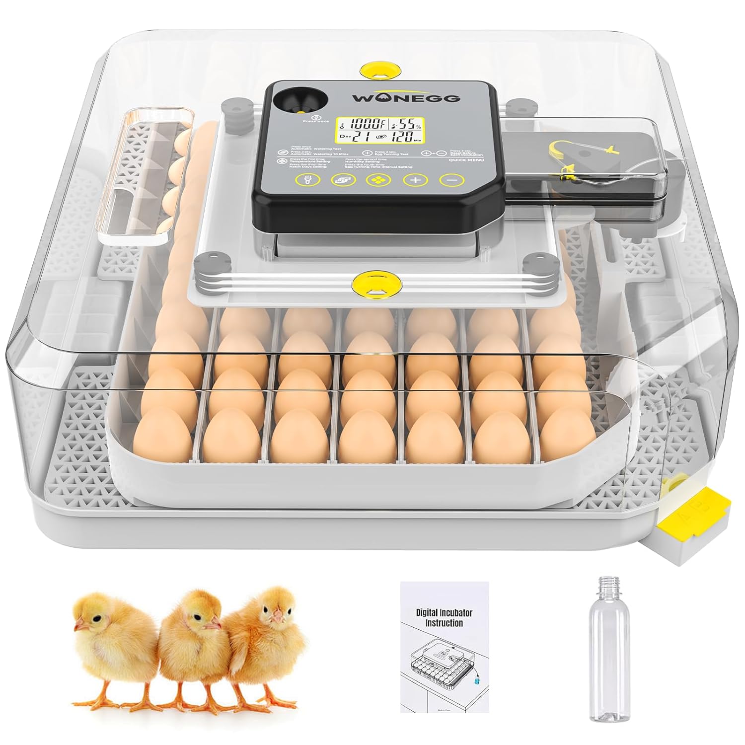 Incubators for Hatching Eggs, 48 Egg Incubator with Automatic Egg Turning and Humidity Control, Incubator for Chicken Eggs with Temperature Control, Egg Candler, External Water Bottle Refill