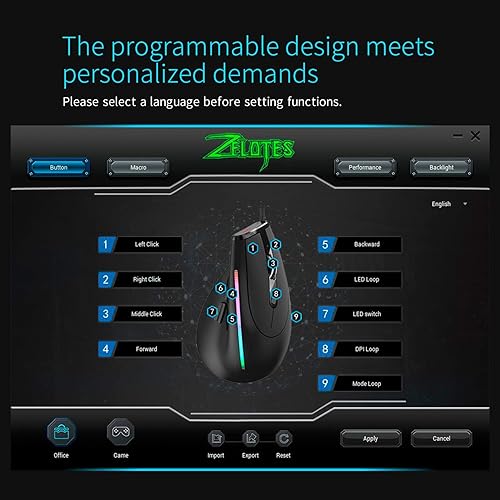 Miniatura 8 de zelotes Ratón vertical con cable, diseño ergonómico USB LED 2021 con 6 botones y 4 sensibilidad ajustable 800120024003200DPI para computadora, negro