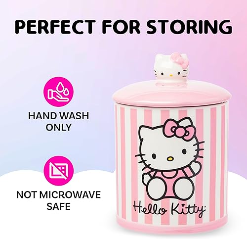 Miniatura 4 de Silver Buffalo Tarro de cerámica para aperitivos o galletas de color rosa de Hello Kitty, de Sanrio, tamaño mediano Hello Kitty Waving (cerámica)