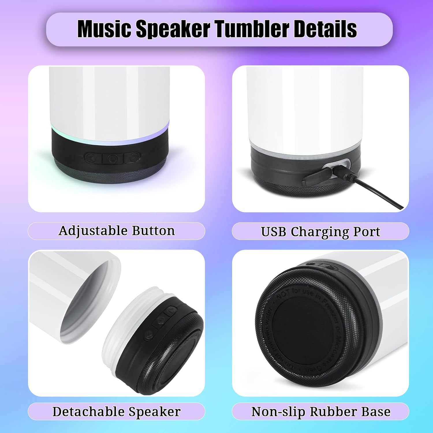 2 Pack 20 Oz Music Speaker Tumbler, Sublimation Music Tumbler Blanks, Double Wall Vacuum Insulated Coffee Mug with Detachable LED Light, Speaker Cup (Black) - Image 6