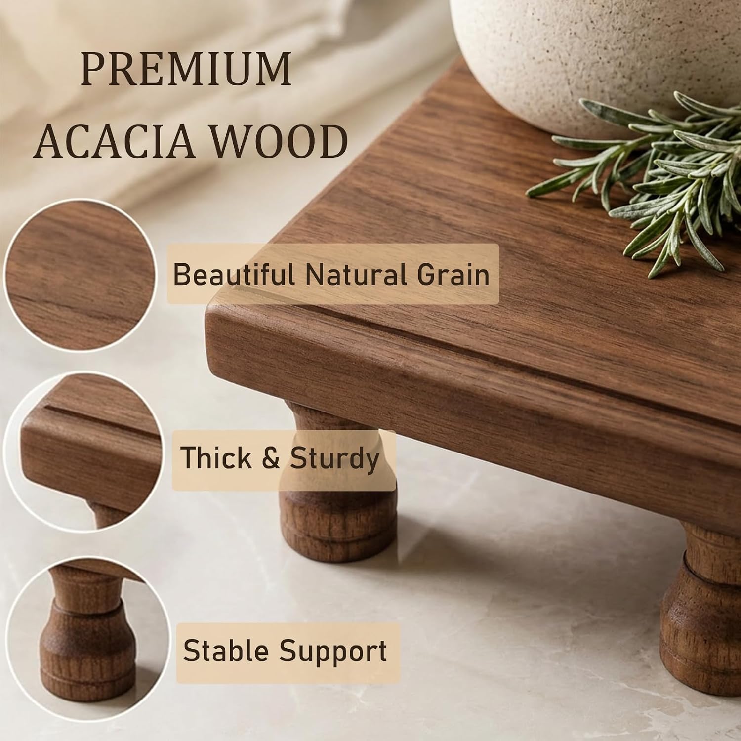 Small Acacia Wood Display Riser,Wooden Riser for Kitchen Counter-Farmhouse