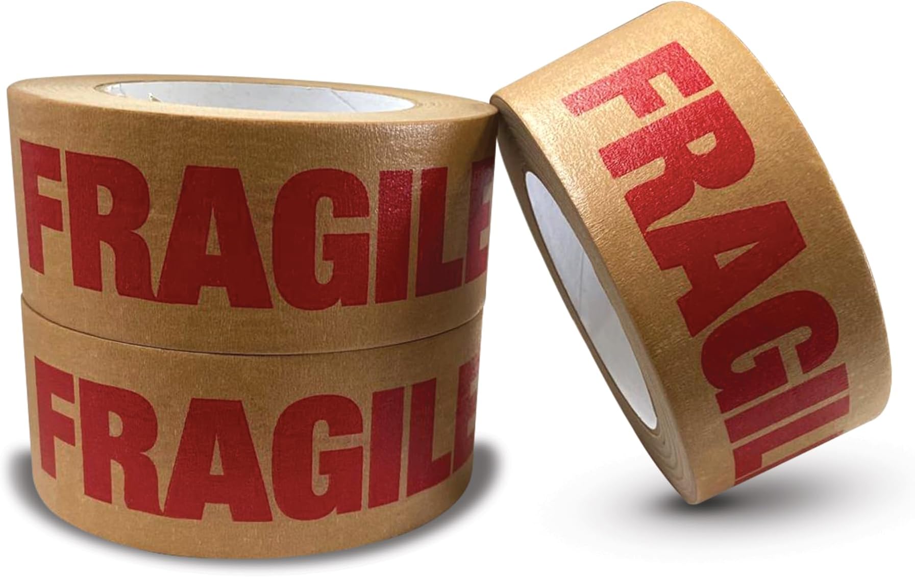 3 Rolls of Fragile Paper Tape 50mm x 50m Heavy Duty Self-Adhesive Brown Fragile Packaging Tape for Safe Shipping and Parcel Wrapping Recyclable Strong Adhesive Ideal for Fragile Goods