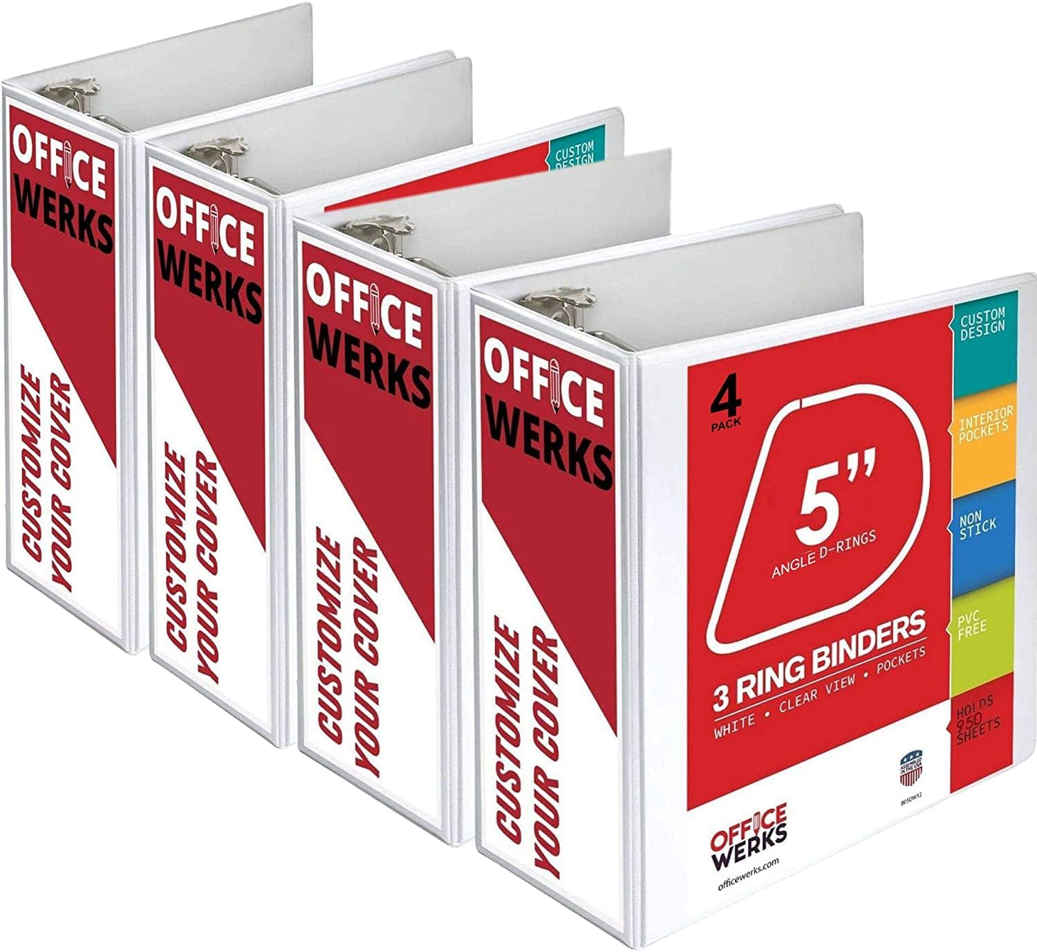 3 Ring Binder, Professional D Ring 5 Inch, Presentation Folder for Standard Pages 8.5 x 11 with Pockets, Crystal Clear View White (4 Pack) 5 Inch (4 Pack) White