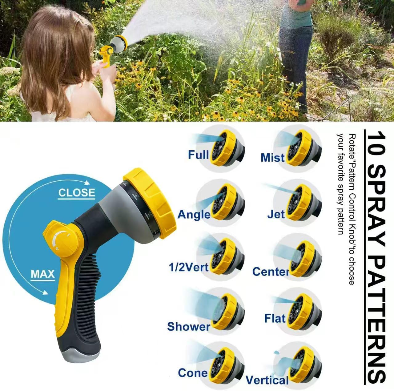 Non-Expanding Garden Hose, Flexible Water Hose, Ultra Lightweight, Extra Strength Fabric Hybrid Water Hose, Yellow Heavy Duty Brass Connectors, With Jet Nozzle For Home, Marine, RV (100FT)