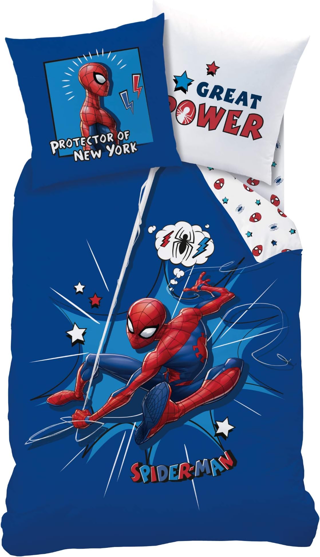 Spiderman children's reversible bed linen set, 135 x 200 cm, 80 x 80 cm, linon fabric, 100% cotton