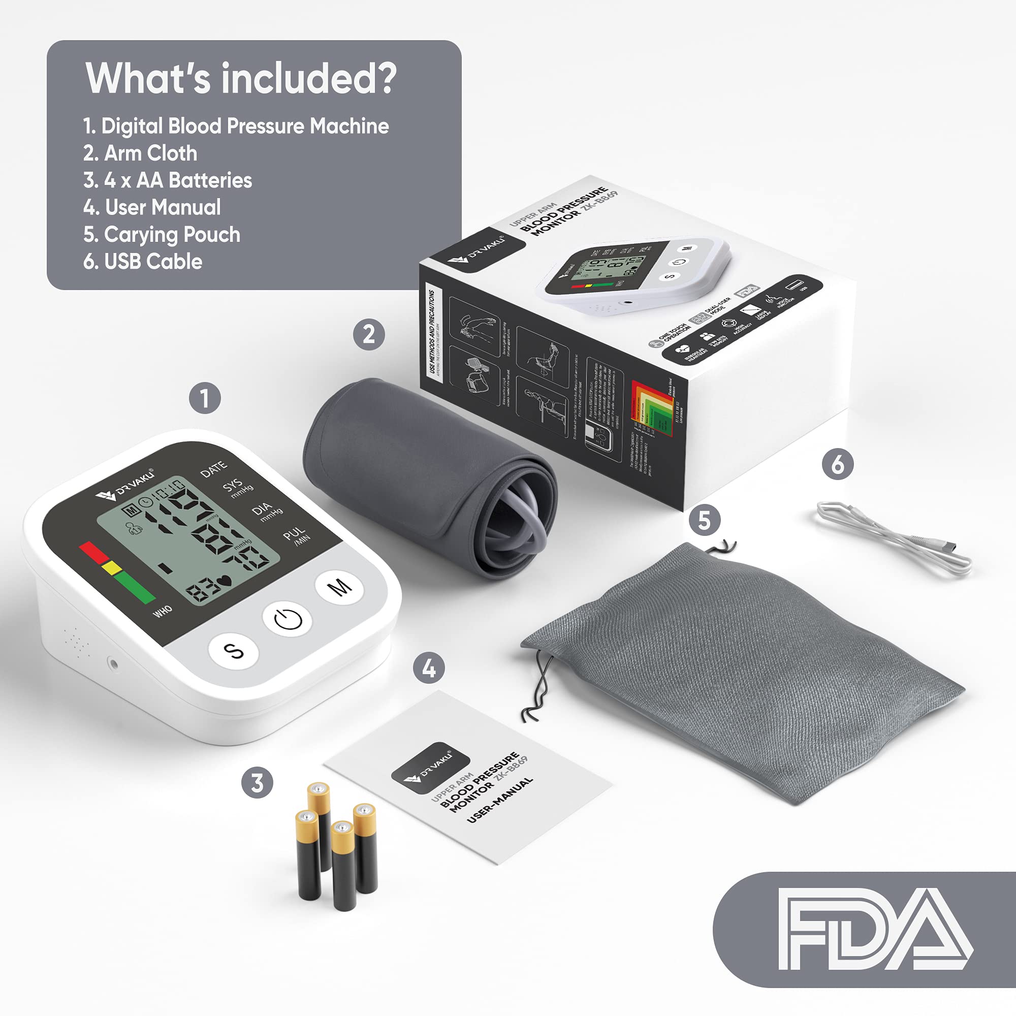 DR VAKU 3in1 Combo Fingertips Pulse Oximeter with Four Color TFT Display FDA Approved Blood Pressure Monitor | 1x Non-Contact LCD Display Infrared Digital Forehead Thermometer | Blue & White