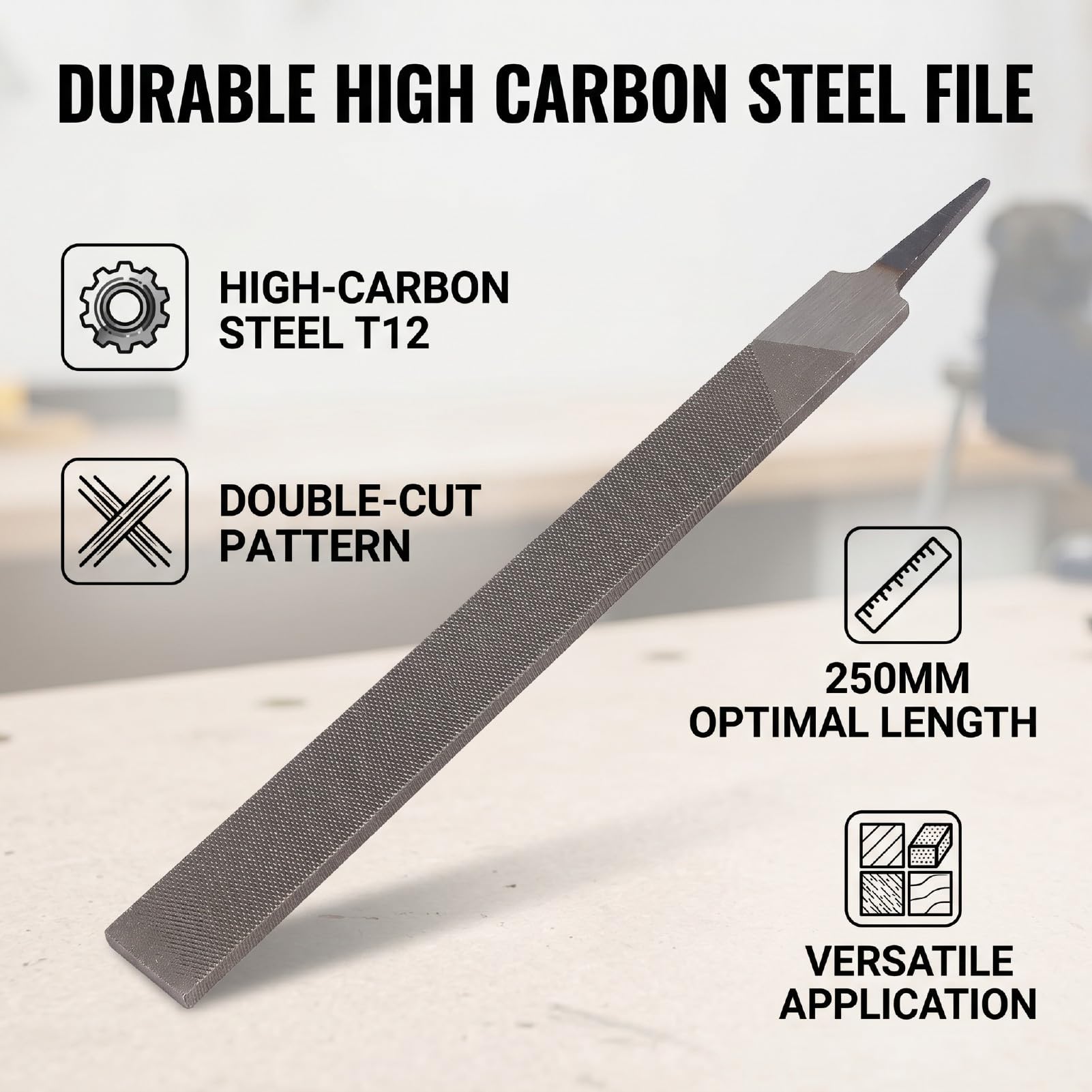 ViaGasaFamido Desbarbado de Metal con Lima Plana de Acero con Alto Contenido de Carbono de 10 Pulgadas (Bien 10PCS)
