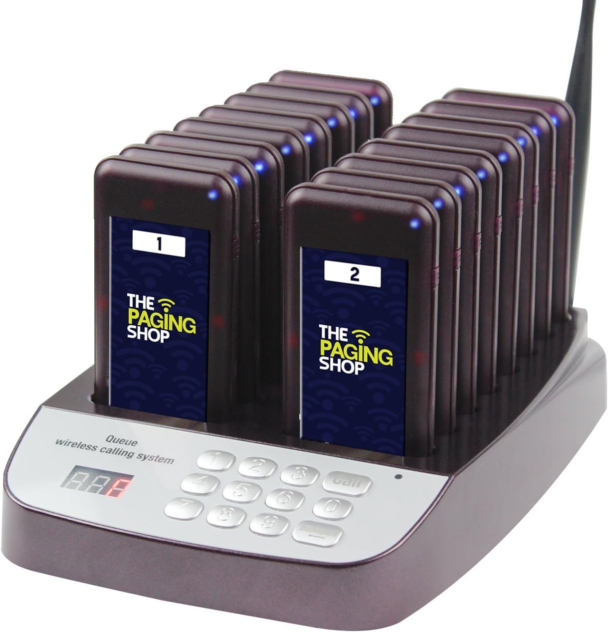 Guest Paging System 16 Restaurant Pagers- All-In-One Solution Plug and Play (Easy to add upto 99 Pagers)