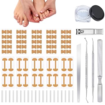 Professional Ingrown Toenail Set with Breathable Ingrown Toenail Strips, Curved Toenails Corrector Patch, Painless File and Lifter Pedicure Tools