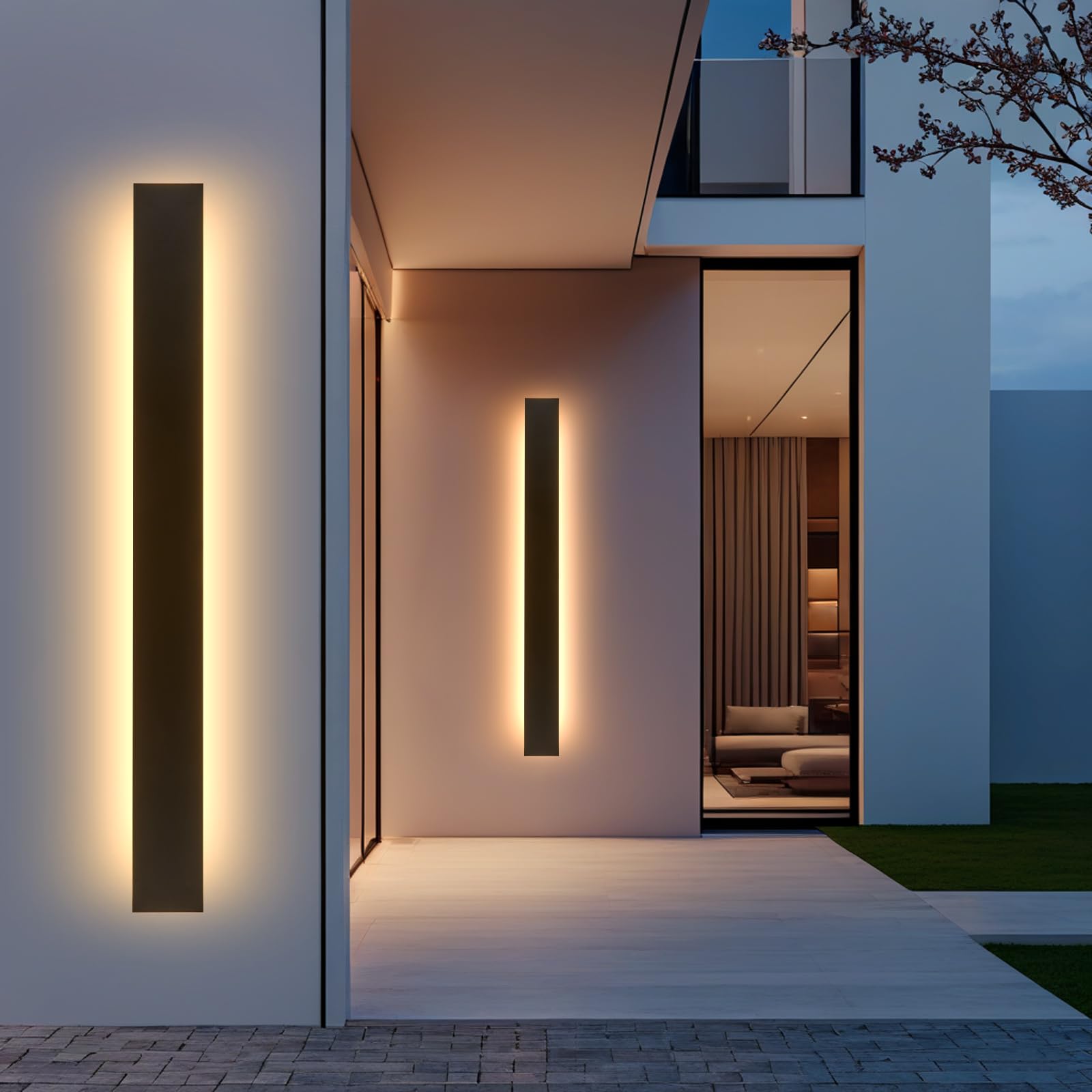 AioTio 70.8in 2pcs Outdoor Wall Lights, Upgraded 4.72in Wide Black Exterior Light Fixtures Wall Mount,Waterproof Modern Porch Light,3000K Long Strip LED Linear Outdoor Sconces Lighting for House