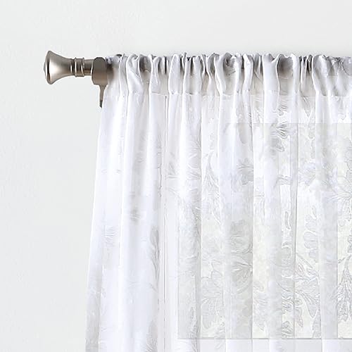 Miniatura 6 de Martha Stewart Aster Acanthus - Par de paneles de cortinas semitransparentes con bolsillo para barra, 84 pulgadas, color blanco