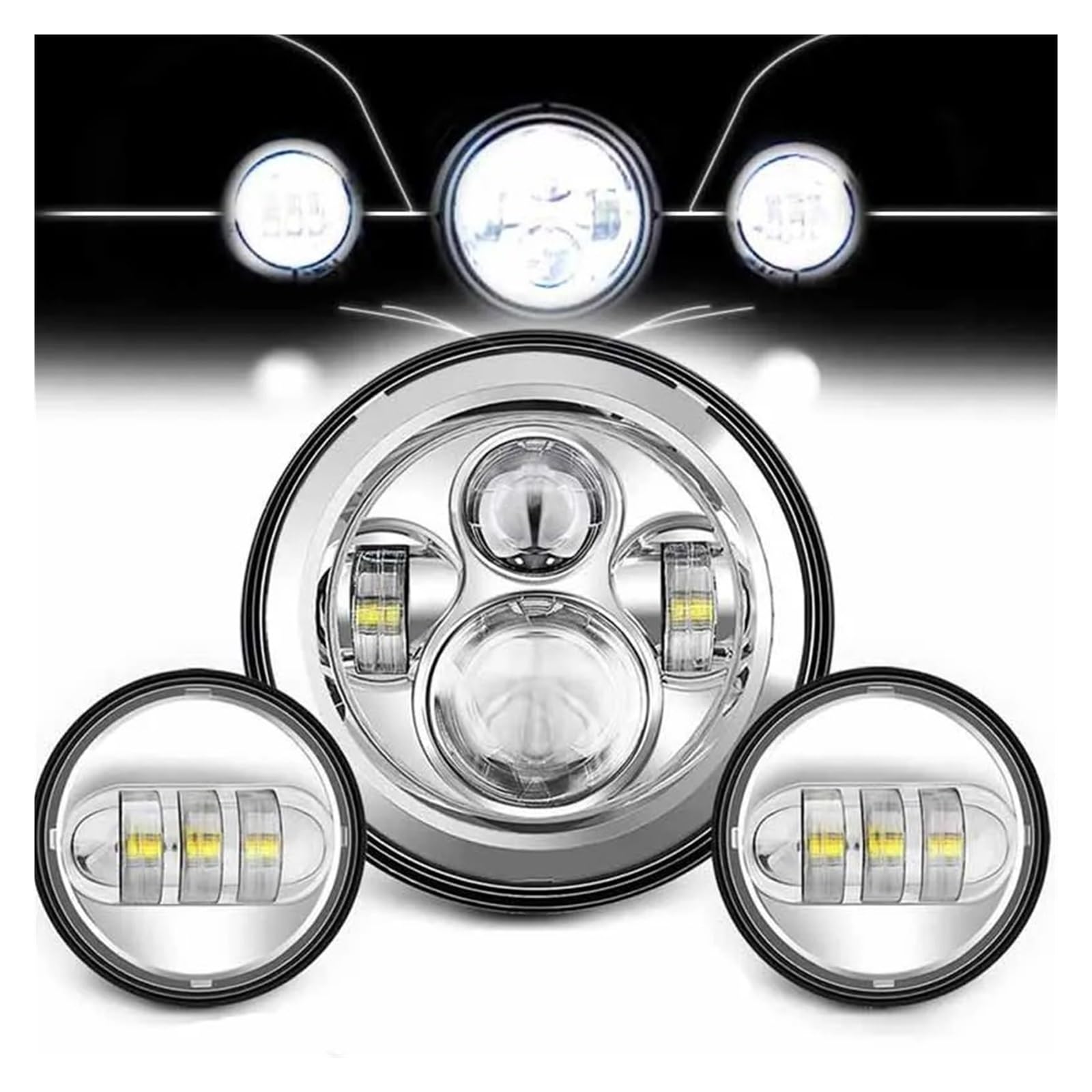Per Touring Per Electra Per Glide Per Strada Per King Per Faro LED 7 Pollici + Fendinebbia 4.5 Parti Dell'anello Montaggio Con Staffa Fari Per Motociclette(A Set Sliver)