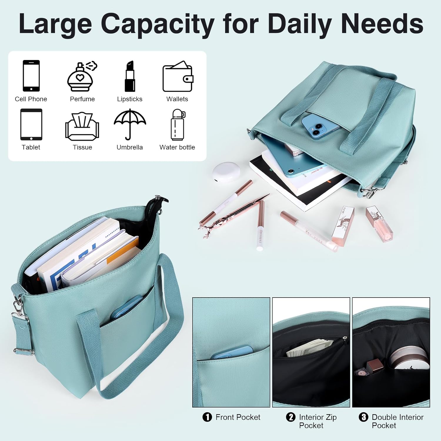 Geestock Small Tote Bag for Women with Zipper, Cute Casual Tote Purse Bag, Waterproof Top Handle Shoulder Crossbody Handbag - Image 5