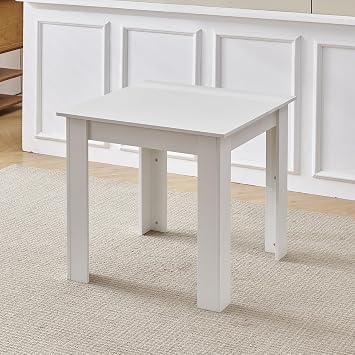 Pantanal Modern White Dining Table and White Pu Leather Chairs Set of 2 for Small Space, 3pcs Kitchen Rectangular Table with 2 Seater Chairs, SSZZ202307+HXY
