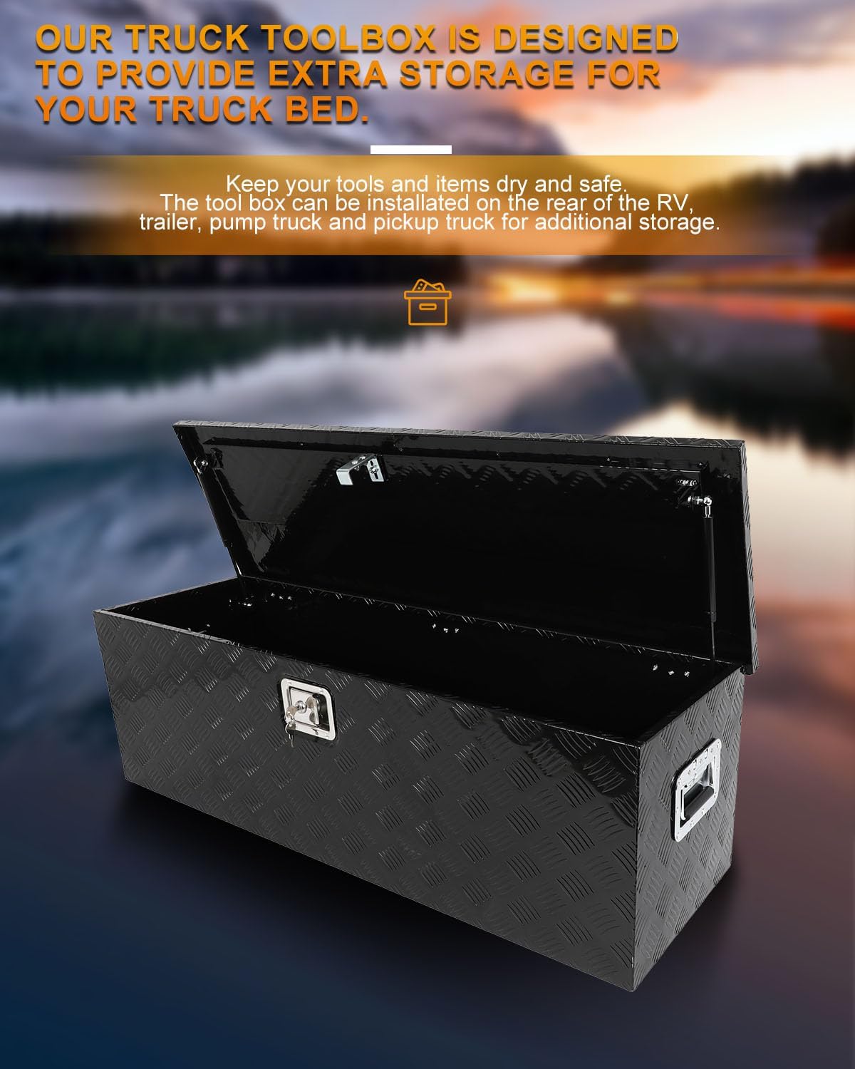 ROADFAR Truck Bed Tool Box Chest Box 49inch Black Heavy Duty Aluminum Trailer Tongue Box Chest Storage Organizer for Pick Up Truck Bed RV Trailer Tool Box with Lock and Keys
