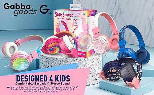 Miniatura 5 de Gabba Goods Auriculares seguros para niños, plegable sin enredos, conector de 0.138 in, limitación de volumen 8594 dB, sobre la oreja con micrófono